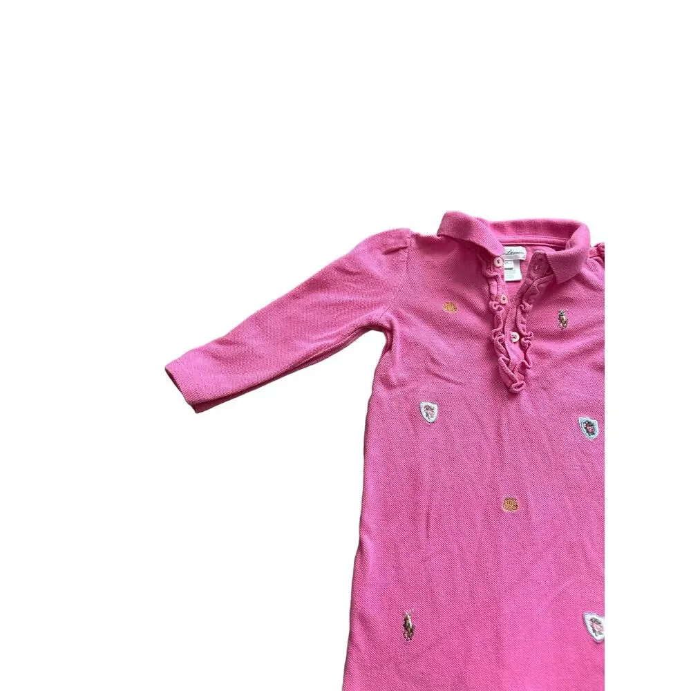 Ralph Lauren Babies 9M Pink and Logo Long Sleeve Button Up Neck One Piece